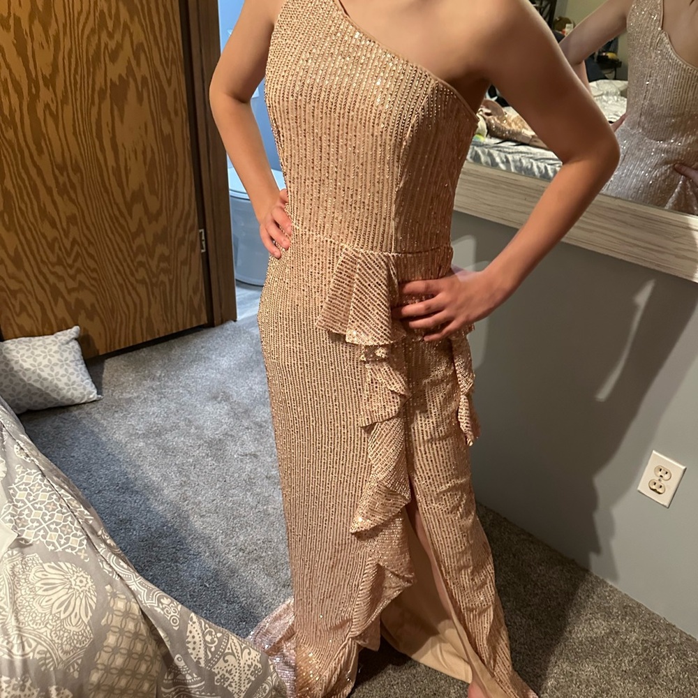 Elegant One Shoulder Sequin Dress - Gold